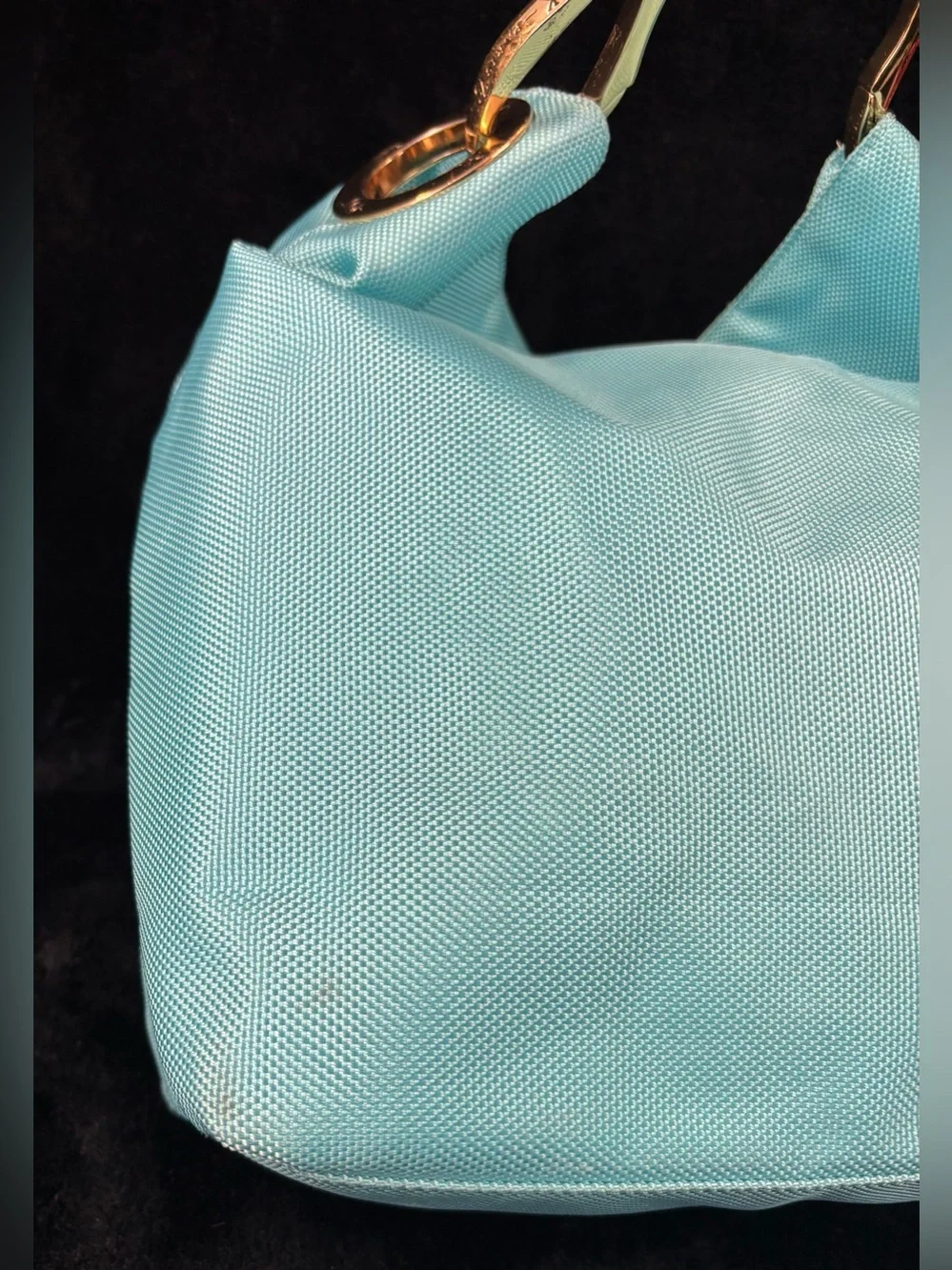 JPK Paris 75 Turquoise Nylon Hobo Bag Gold Hardware Y2K